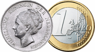 Gulden munt en euro munt